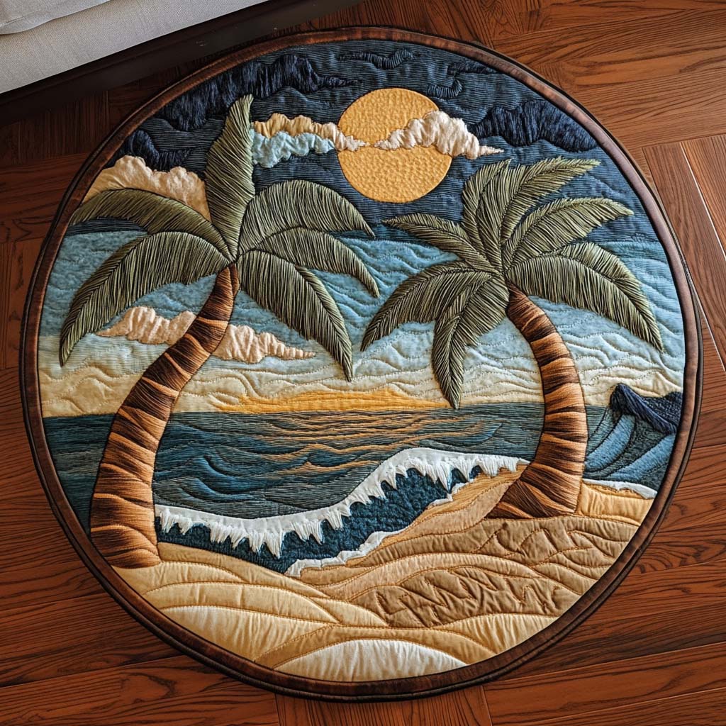 Sunset Quilted Round Mat Door Entrance Decor Beach Themed Gifts For Her