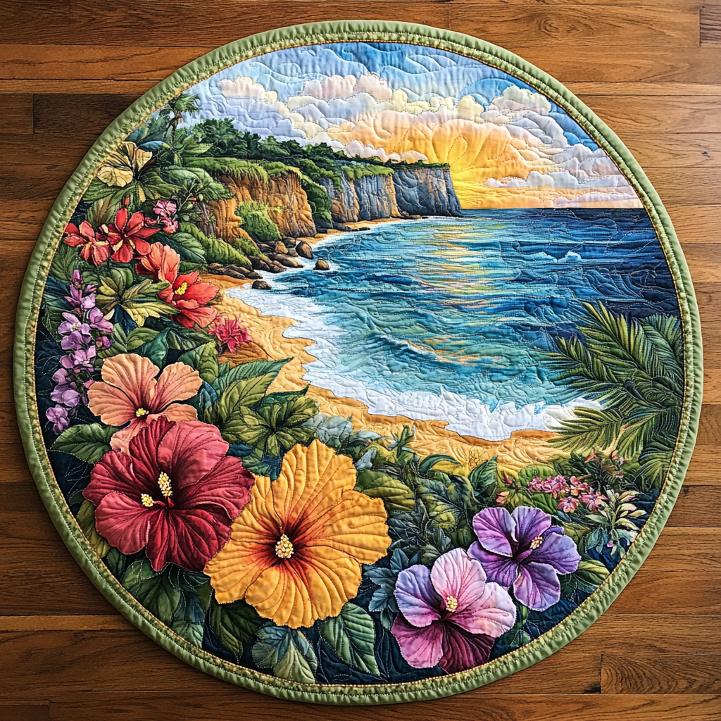 Sunset Quilted Round Mat Outdoor Decor Gifts For Beach Vacation