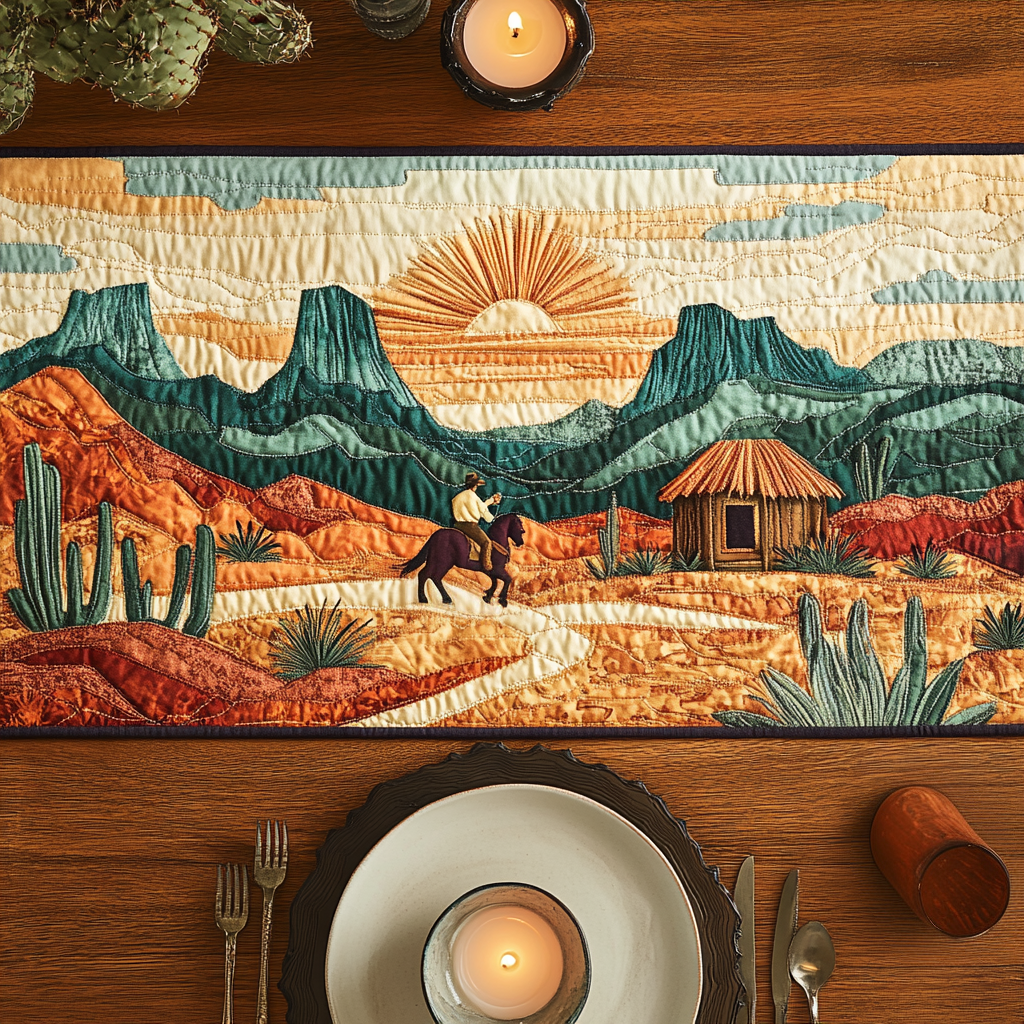 Sunset Range Quilted Table Runner Dining Room Decor Gifts For Western Lovers