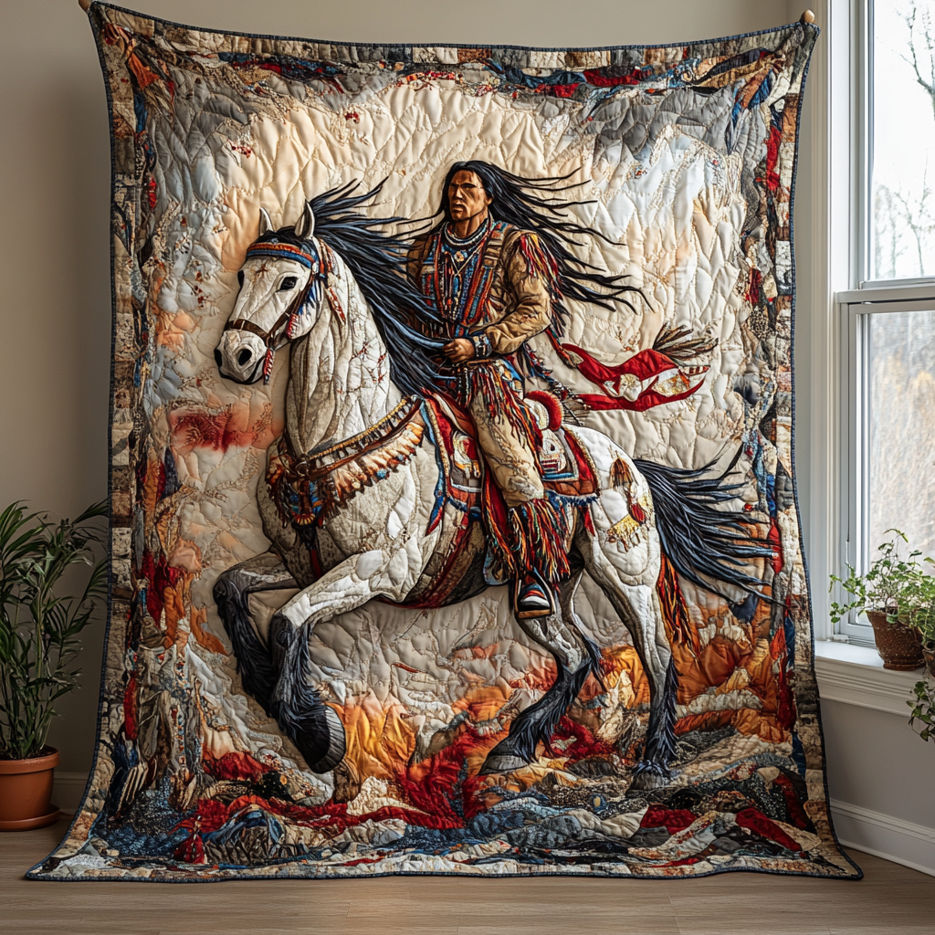 Sunset Rider Quilted Blanket Christmas Bedroom Decor Native American Presents