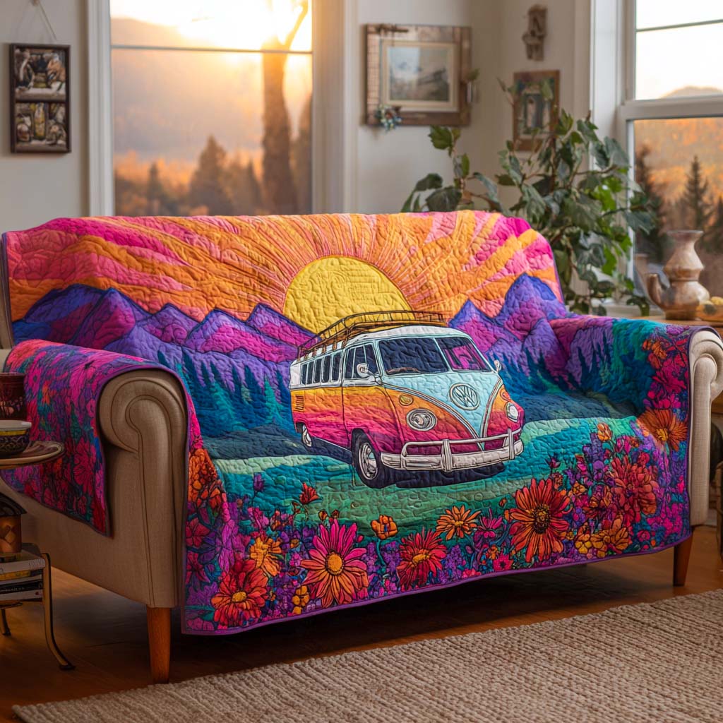 Sunset Roadtrip Quilted Sofa Cover Seat Covers For Couches Gift For Coworker