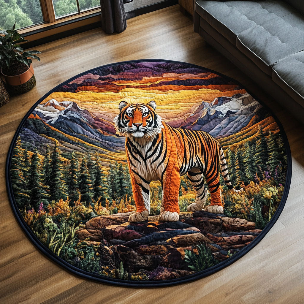 Sunset Roar Quilted Round Mat Unique Front Door Decor Cute Xmas Decorations