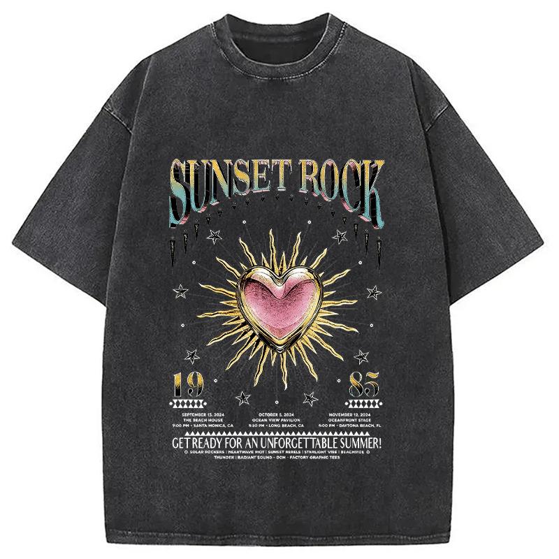 Sunset Rock Y2k Washed T-Shirt Trendy Everyday Casual Outfit Gifts For Brother