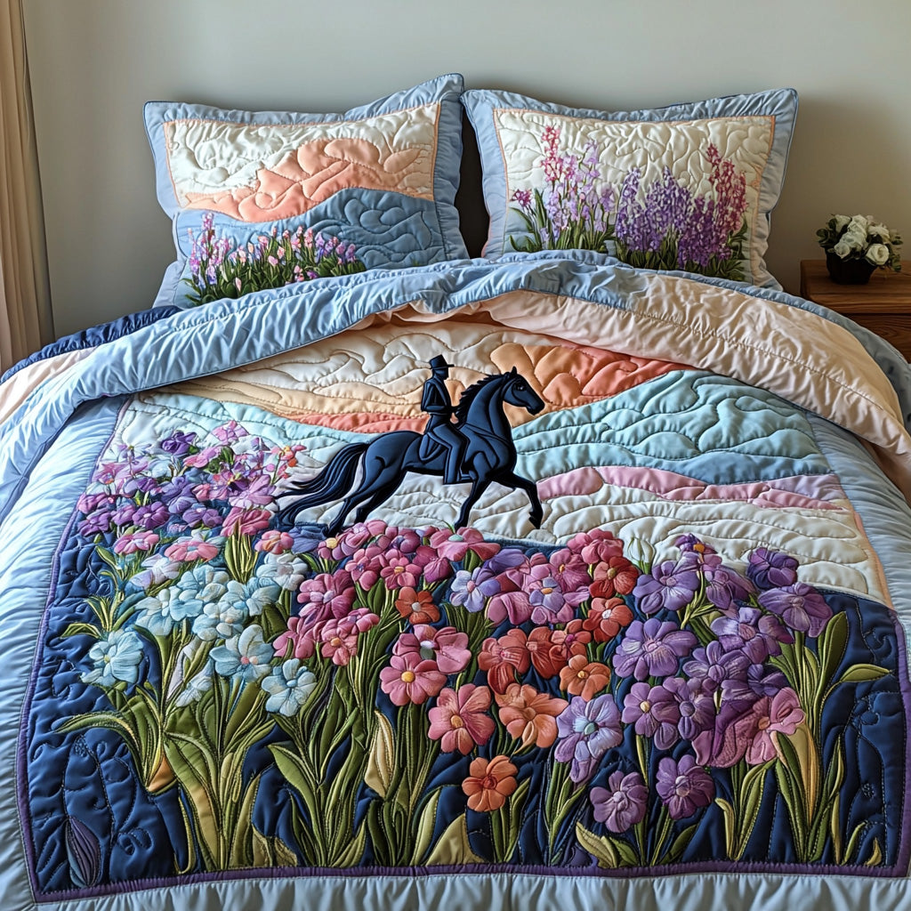 Sunset Saddle Quilted Bedding Set Bedspread Set Best Presents For Horse Lovers