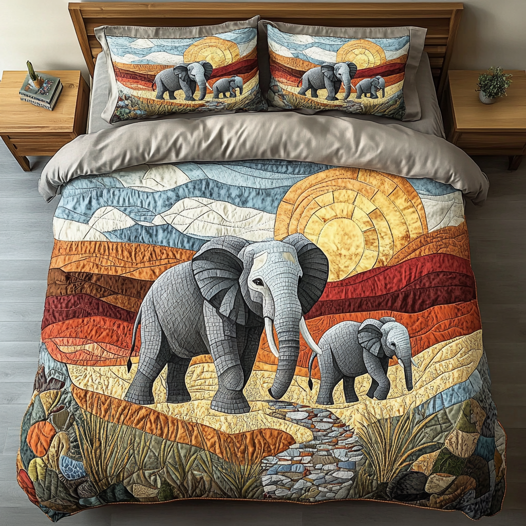 Sunset Safari Quilted Bedding Set Best Comforter Sets Good Elephant Themed Gifts