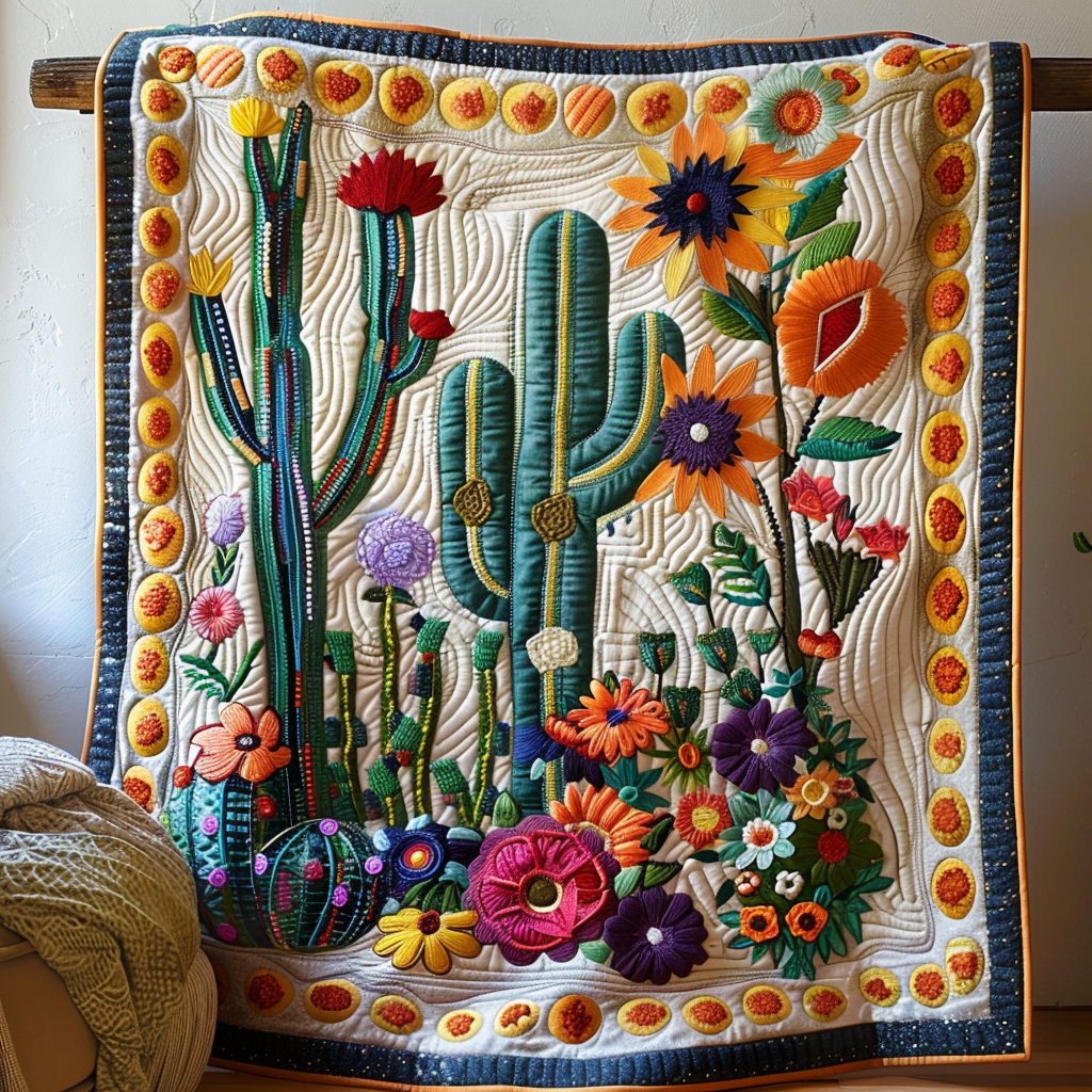 Sunset Saguaro Quilted Blanket Gift For Cactus Lover