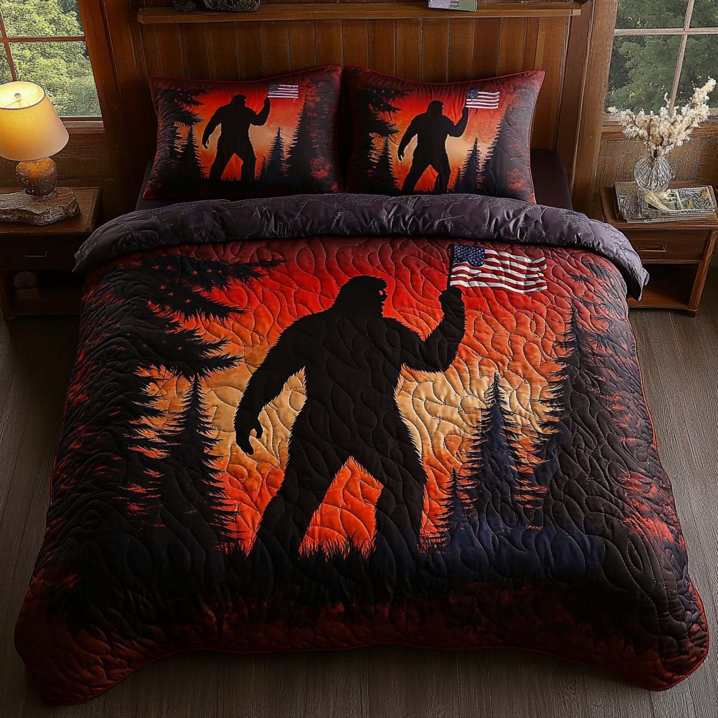 Sunset Sasquatch Quilted Bedding Set Duvet Cover Bed Sheet Set Bigfoot Gifts Items To Buy