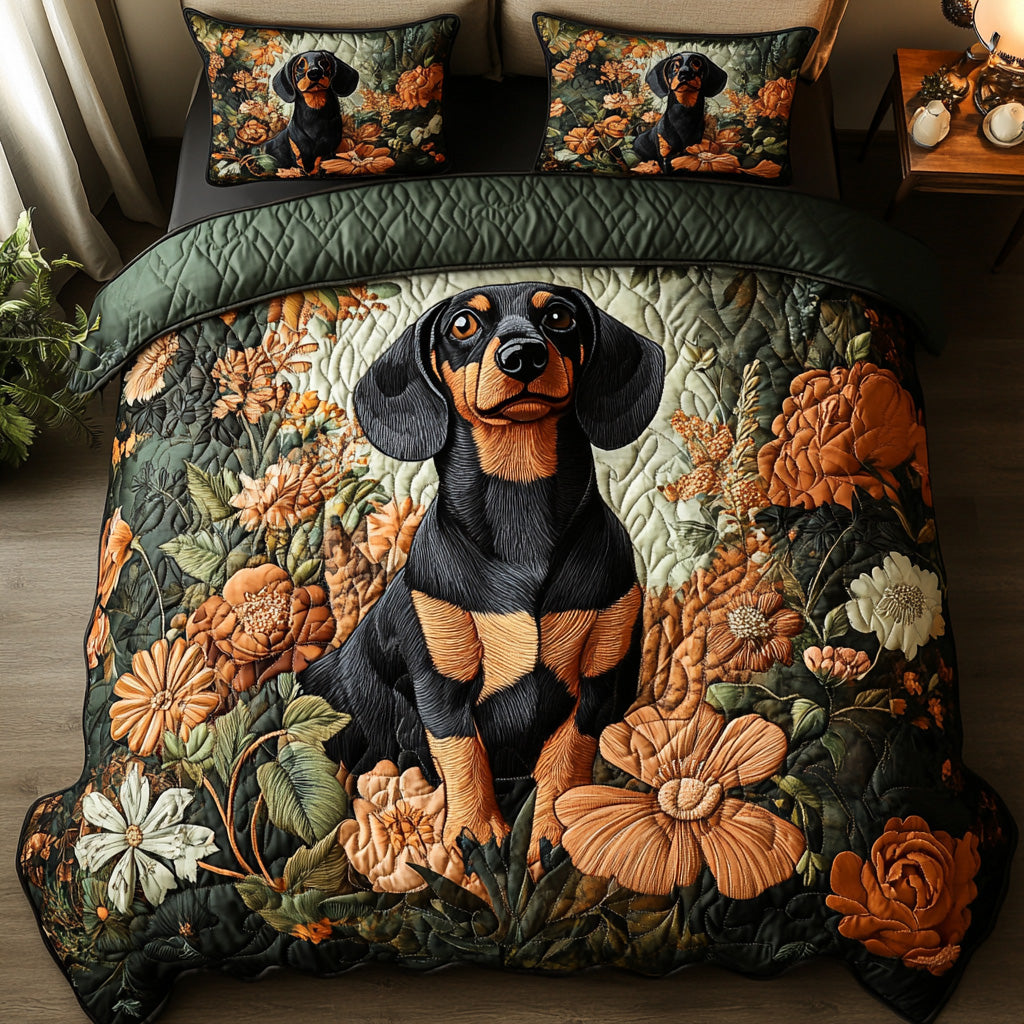 Sunset Sausage Quilted Bedding Set Cute Room Deco Sausage Dog Gifts For Her