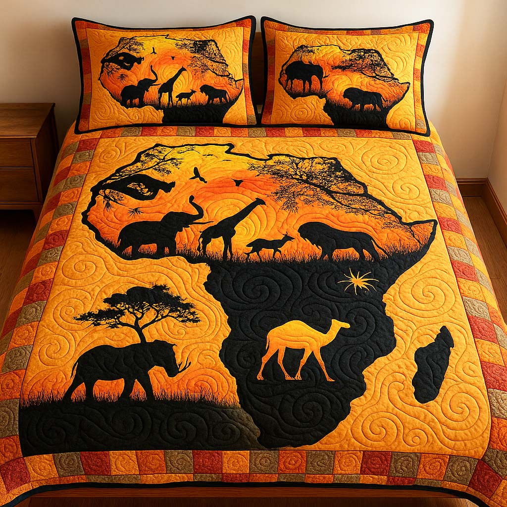 Sunset Savannah Map Quilted Bedding Set Aesthetic Room Decor Gifts For Black History Month