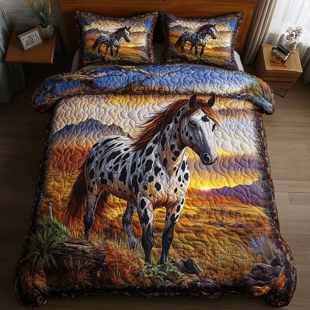 Sunset Sentinel Quilted Bedding Set Aesthetic Room Decor Gifts For Horse Lovers Woman