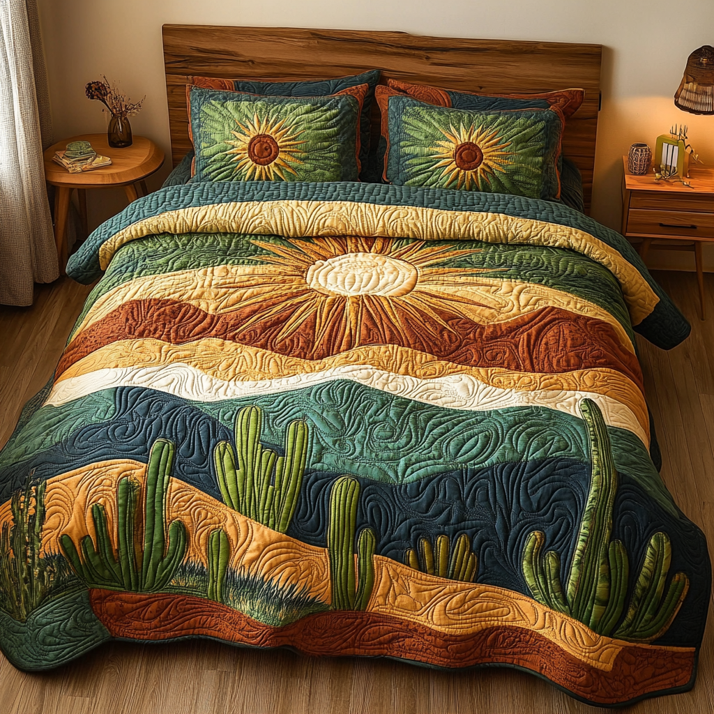 Sunset Serenade Quilted Bedding Set Beautiful Printed Bedding Set for Home Aesthetics