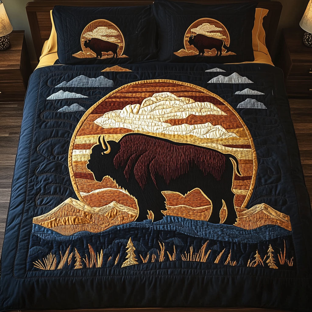 Sunset Silhouette Quilted Bedding Set Bedroom Decorations Great Bison Lover Gifts