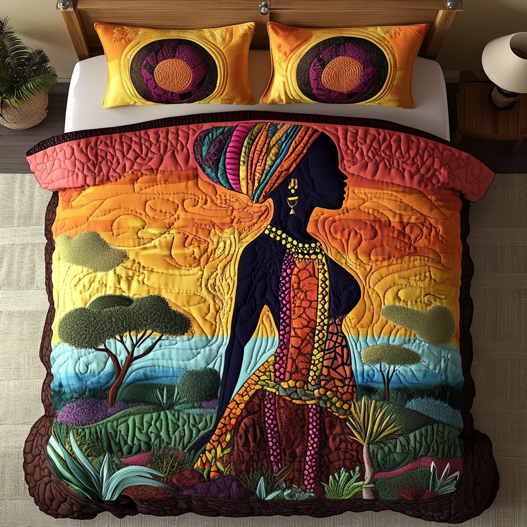 Sunset Sisters Quilted Bedding Set Bedroom Decorations Best African American Gifts
