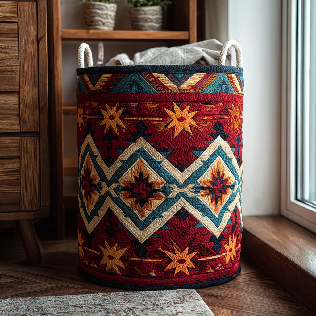 Sunset Spirit Quilted Laundry Basket Compact Quilted Laundry Hamper for Small Spaces