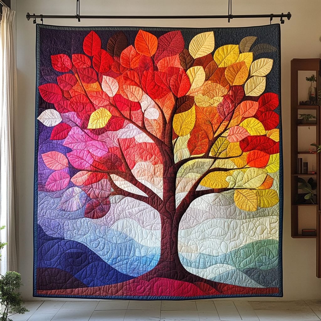 Sunset Splendor Quilted Blanket Life Tree Blanket