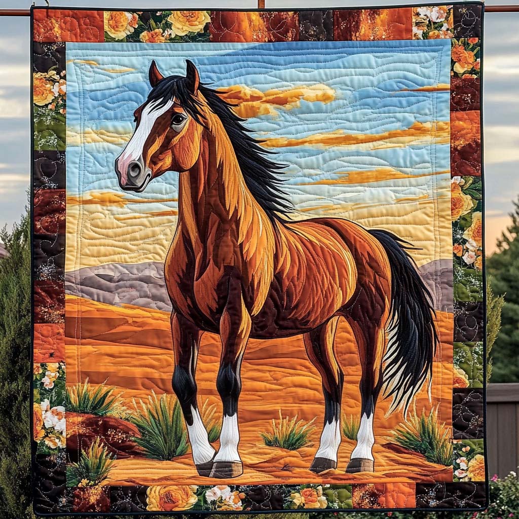 Sunset Stallion Quilted Blanket Equine Gifts For Horse Lovers