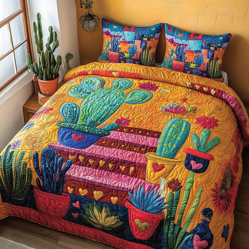 Sunset Steps Quilted Bedding Set Christmas Bedding Sets Best Cactus Related Gifts