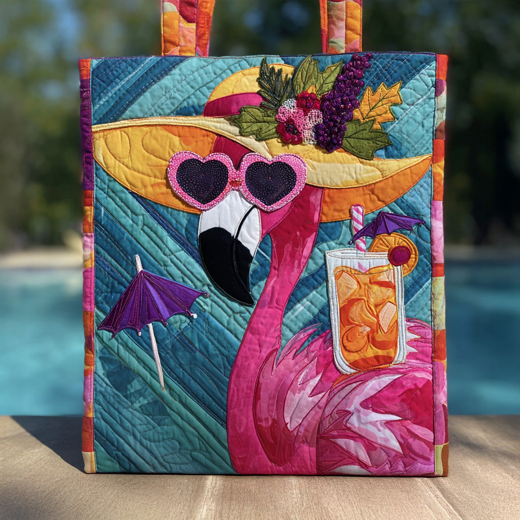 Sunset Strut Quilted Tote Bag Flamingo Birthday Gift Ideas