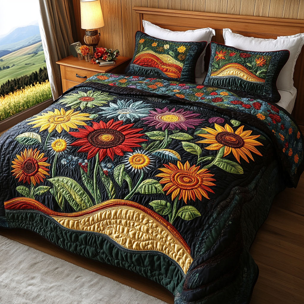Sunset Sunflower Magic Quilted Bedding Set Perfect Bedding Gift Set for Family and Friends