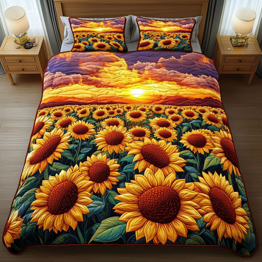 Sunset Sunflowers Quilted Bedding Set Bed Decor Sunflower Gift Items