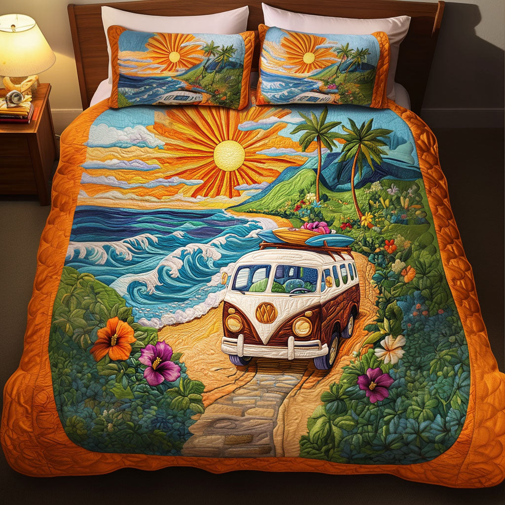 Sunset Surf Adventure Quilted Bedding Set Bedroom Decor Ideas Hippie Christmas Gift Ideas