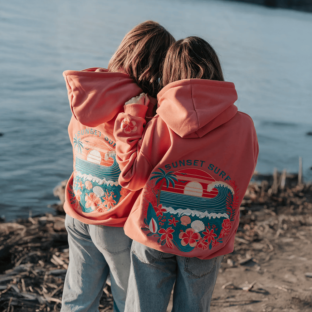 Sunset Surf Hoodie Printed Coral Hibiscus Hoodie Sunset Surf Merch Gifts For Sister