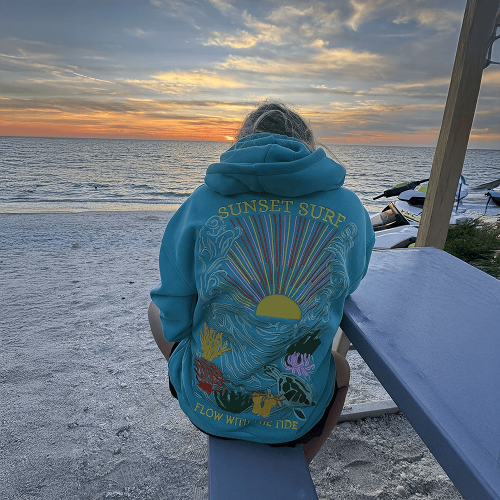 Sunset Surf Hoodie Printed Sunset Surf Flow With The Tide Hoodie Sunset Surf Merch Under The Sea Sunset Surf Hoodie Printed Sunset Surf Flow With The Tide Hoodie Sunset Surf Merch Under The Sea