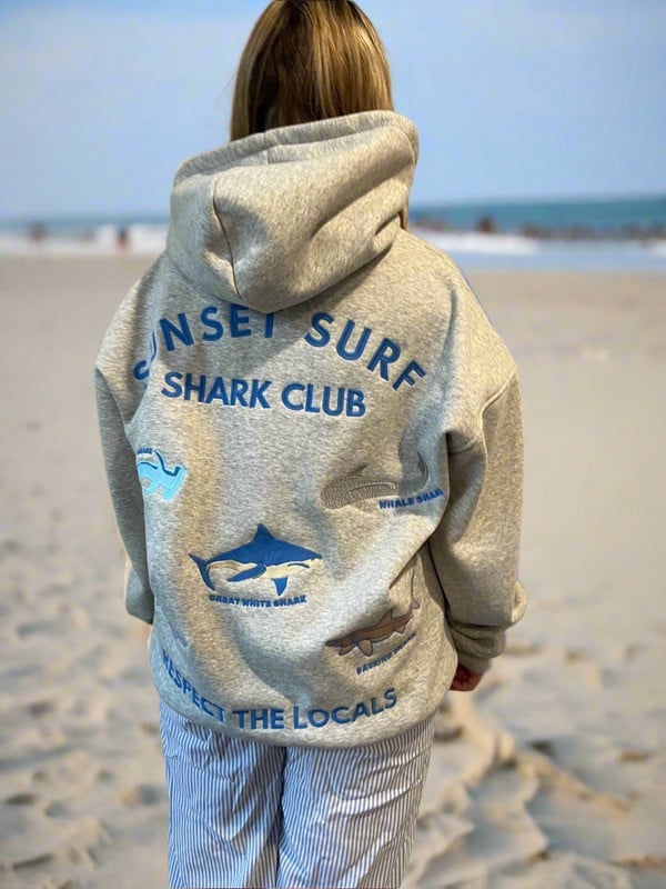 Sunset Surf Hoodie Printed Sunset Surf Shark Club Hoodie Sunset Surf Merch Gifts For Girlfriend
