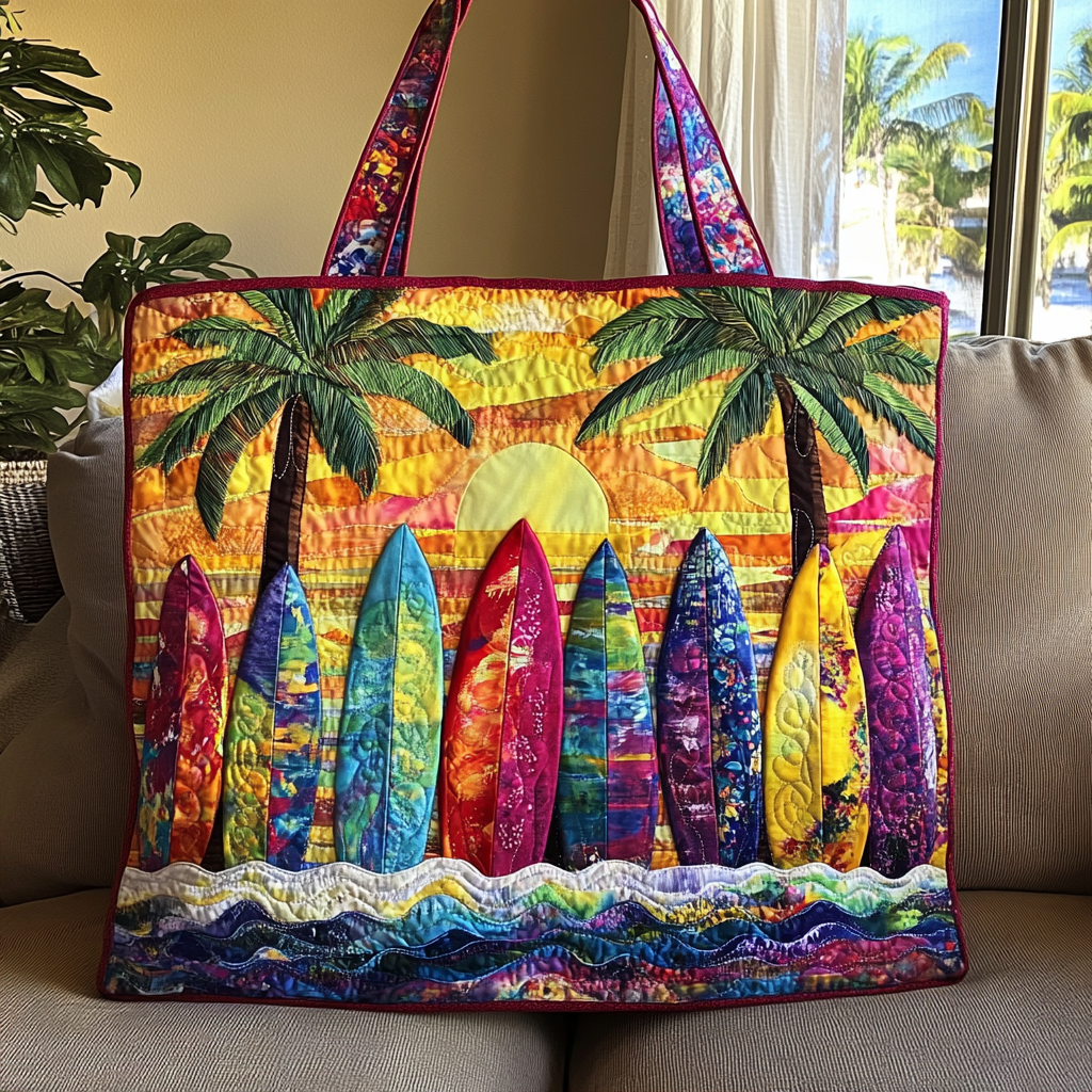 Sunset Surfboards Quilted Tote Bag Beach Gifts For Friend