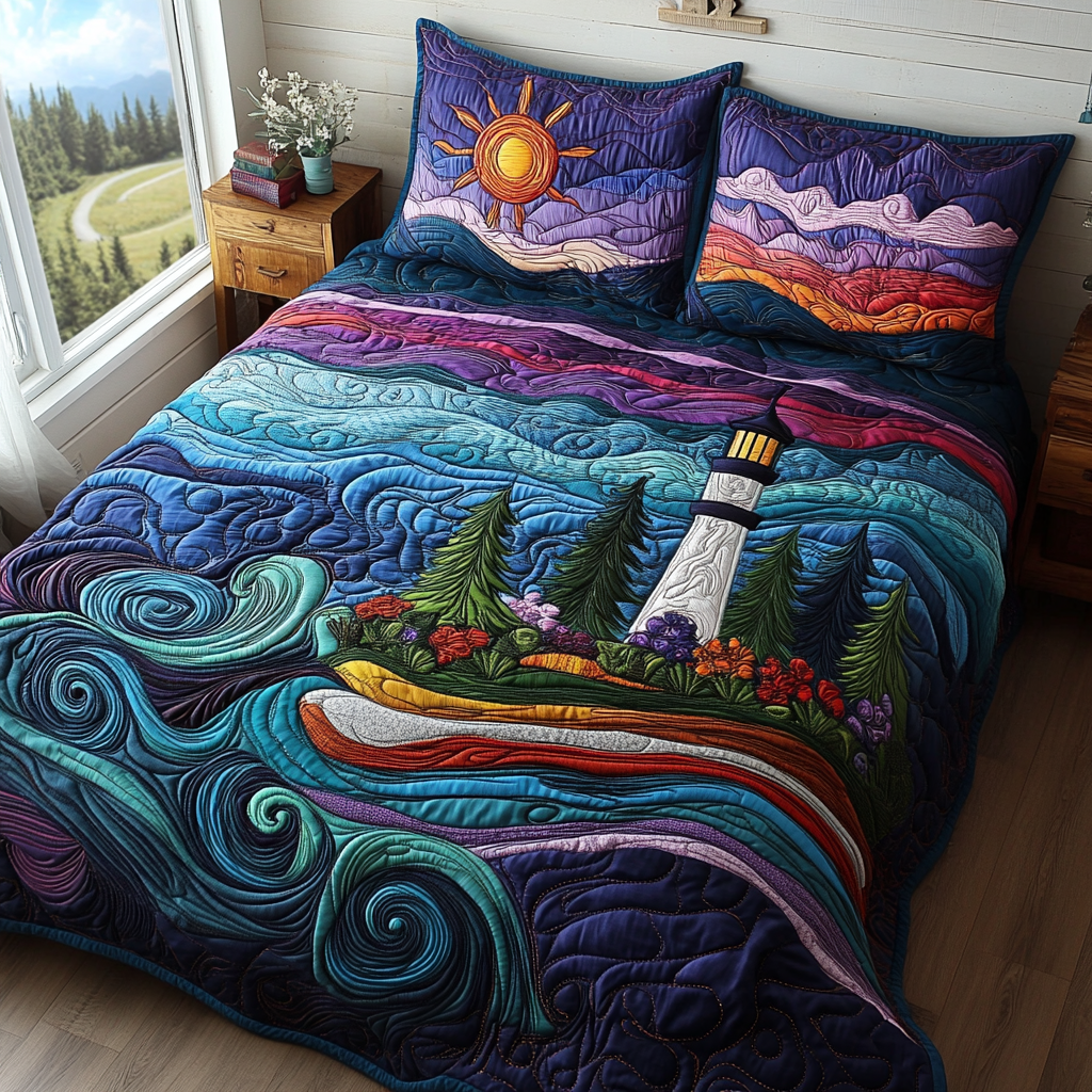Sunset Swirls Quilted Bedding Set Unique Bedding Gift for Family Gatherings