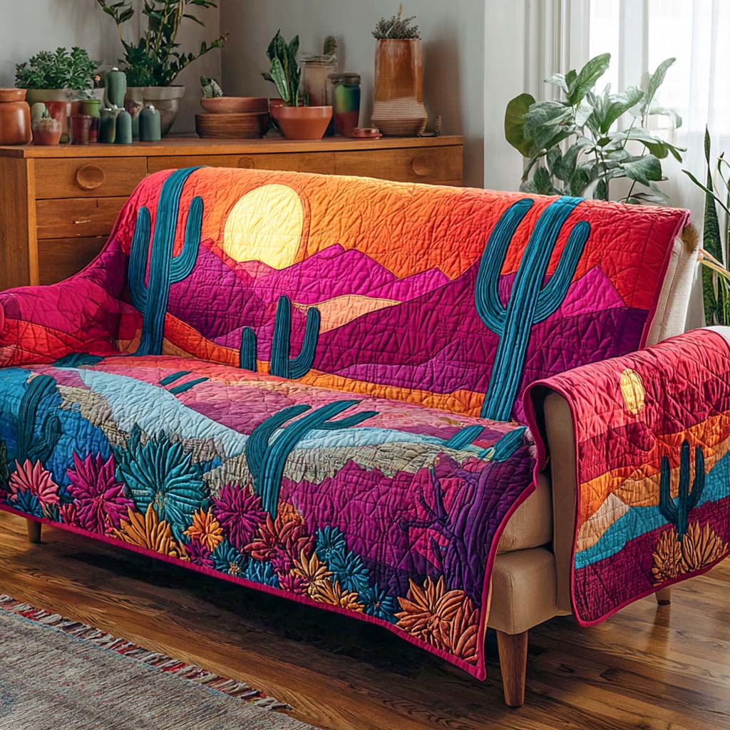 Sunset Trail Quilted Sofa Cover Seat Covers For Couches Unique Cactus Gifts