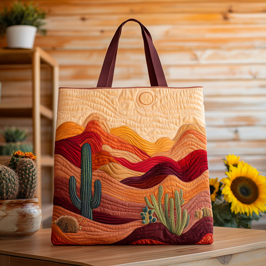 Sunset Trails Quilted Tote Bag Gift For Cactus Lover