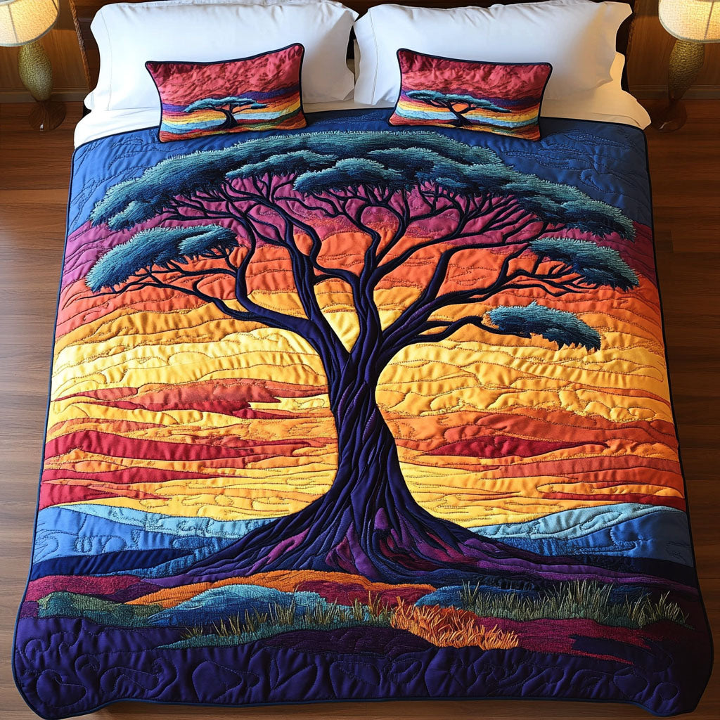 Sunset Tree Quilted Bedding Set Cool Bedroom Decor Tree Of Life Gifts For Adults