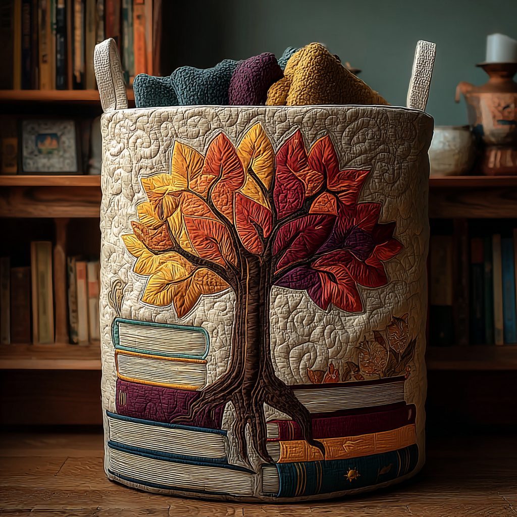 Sunset Tree Quilted Laundry Basket Spacious Quilted Laundry Organizer for Everyday Living