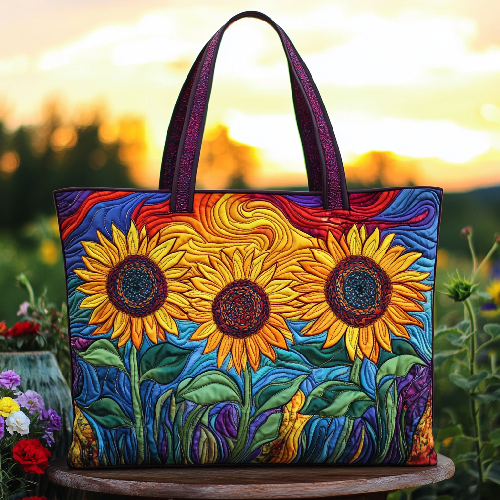 Sunset Trio Quilted Tote Bag Christmas Gifts For Flower Lovers