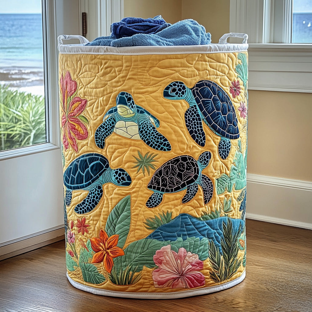 Sunset Turtle Quilted Laundry Basket Holiday Favorite Gift