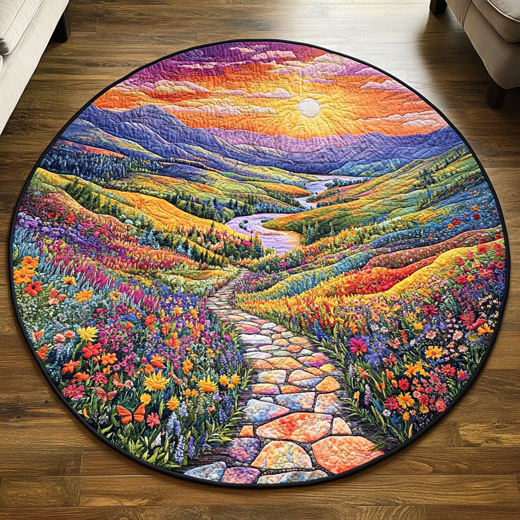 Sunset Valley Path Quilted Round Mat Entryway Ideas Cute Ideas For Christmas Trees Skirt