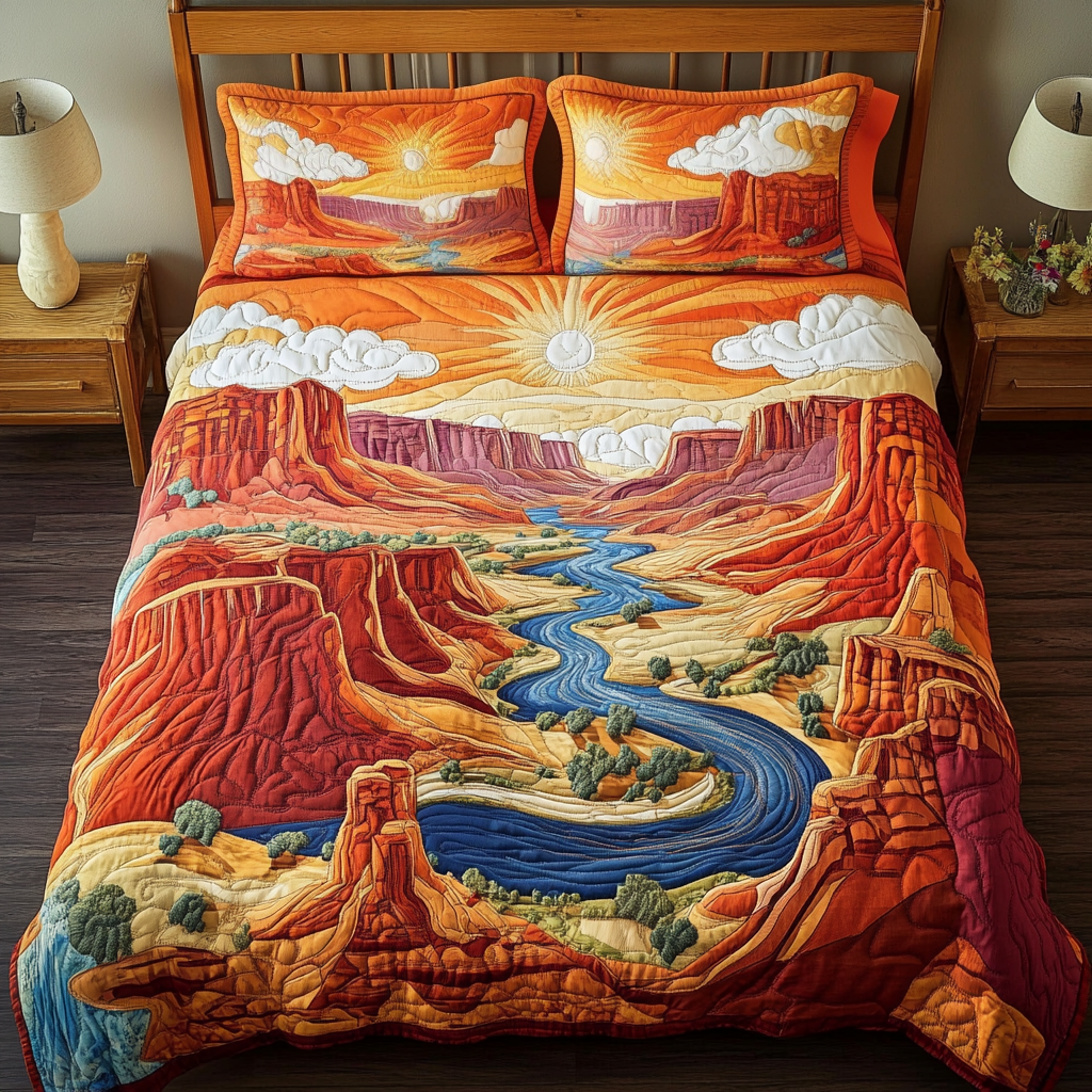 Sunset Valley Quilted Bedding Set Unique Bed Sheet Set Cactus Gifts For Ladies