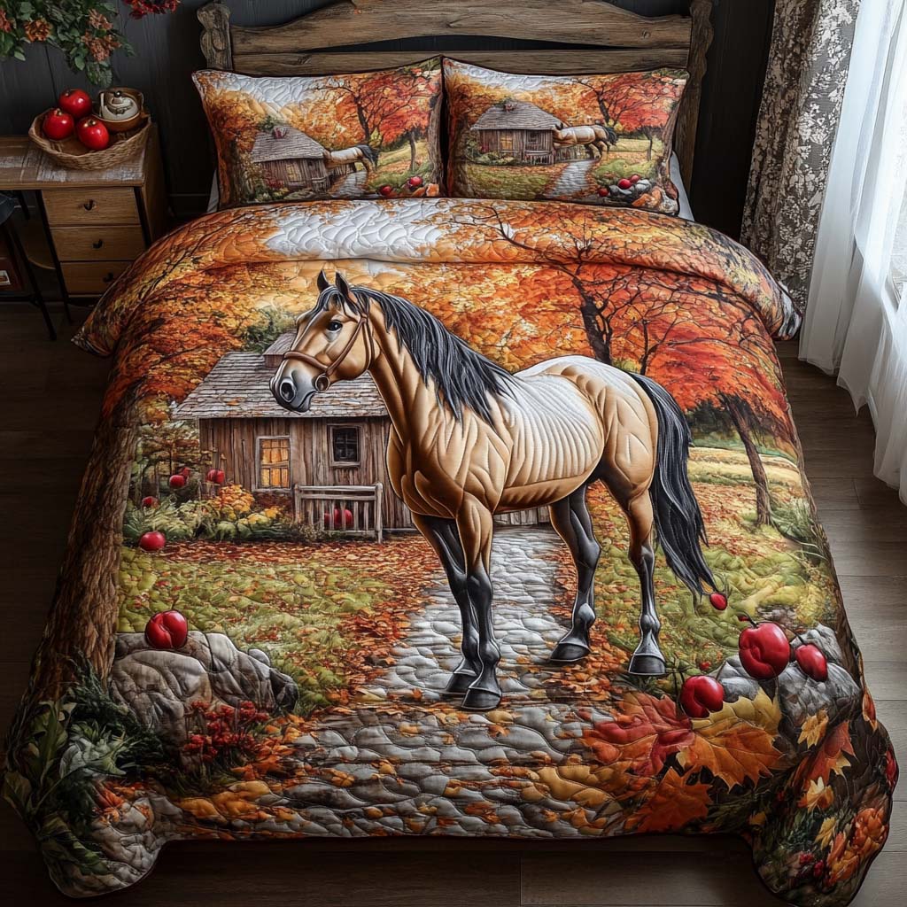 Sunset Wander Quilted Bedding Set Autumn Themed Bed Sheets Gifts For People Who Like Horses