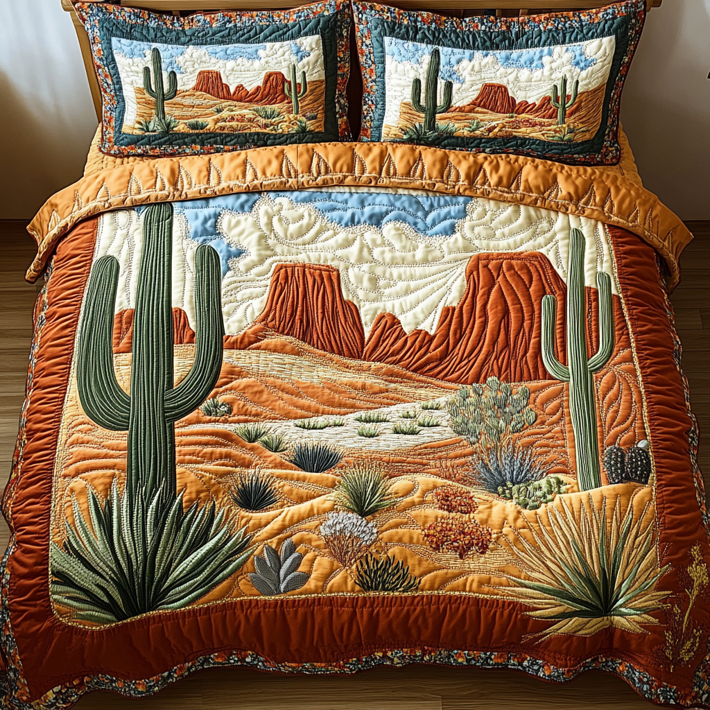 Sunset Way Quilted Bedding Set Holiday Season Duvet Cover Set Best Cactus Gifts Plant