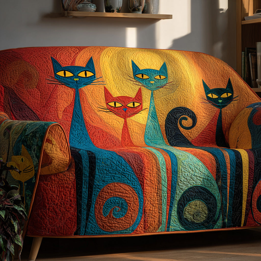 Sunset Whiskers Quilted Sofa Cover Living Room Decor Ideas Items For Cat Lovers