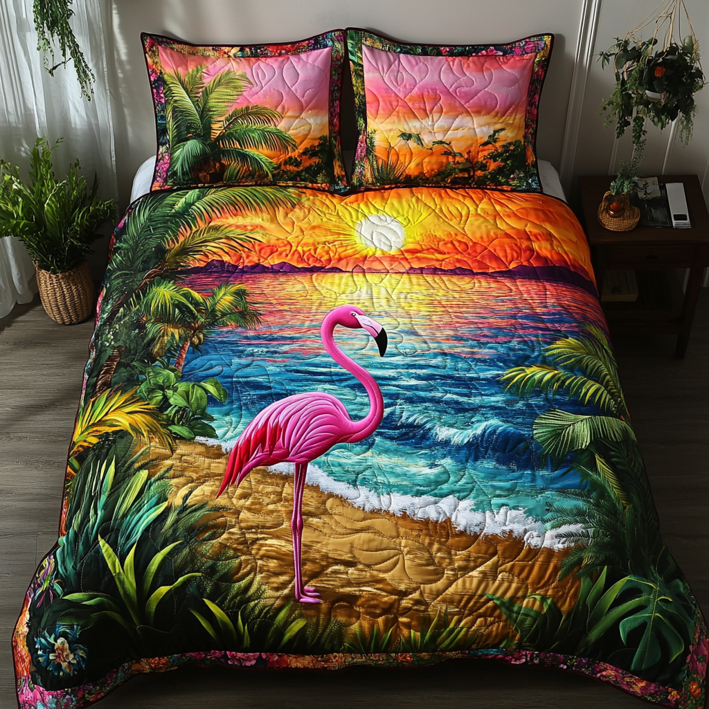 Sunset Wings Quilted Bedding Set Bed Decorations Best Flamingo Related Gifts