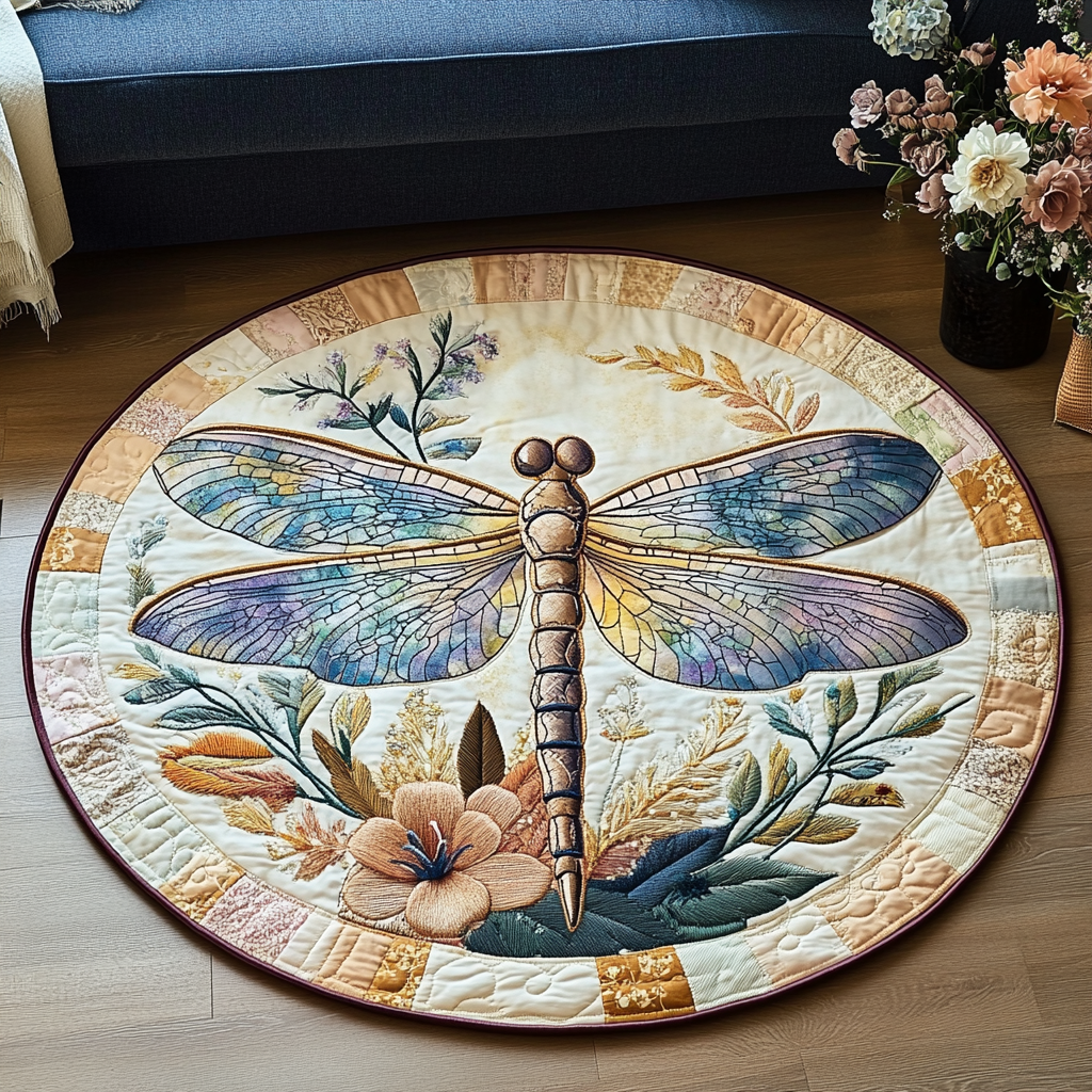 Sunset Wings Quilted Round Mat Front Entryway Ideas Presents For Dragonfly Lovers Women