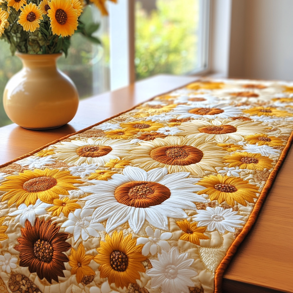 Sunshine Beauty Quilted Table Runner Floral Table Runner Dining Room Decor Ideas