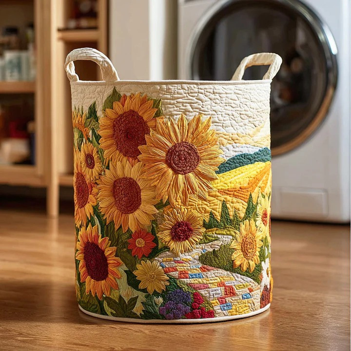 Sunshine Bloom Floral Quilted Laundry Basket Boho Home Storage Organizer Best Gift For Flower Lovers