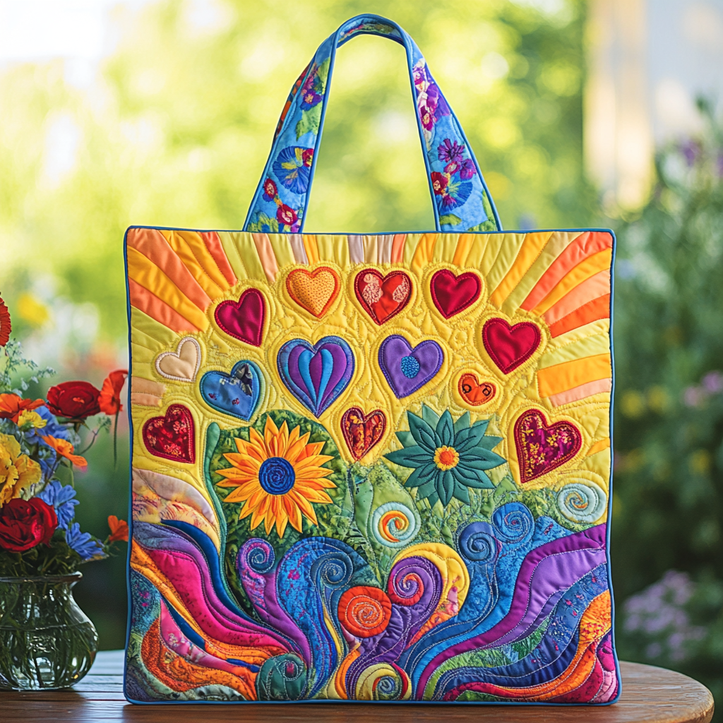 Sunshine Burst Quilted Tote Bag Sunflower Theme Gifts