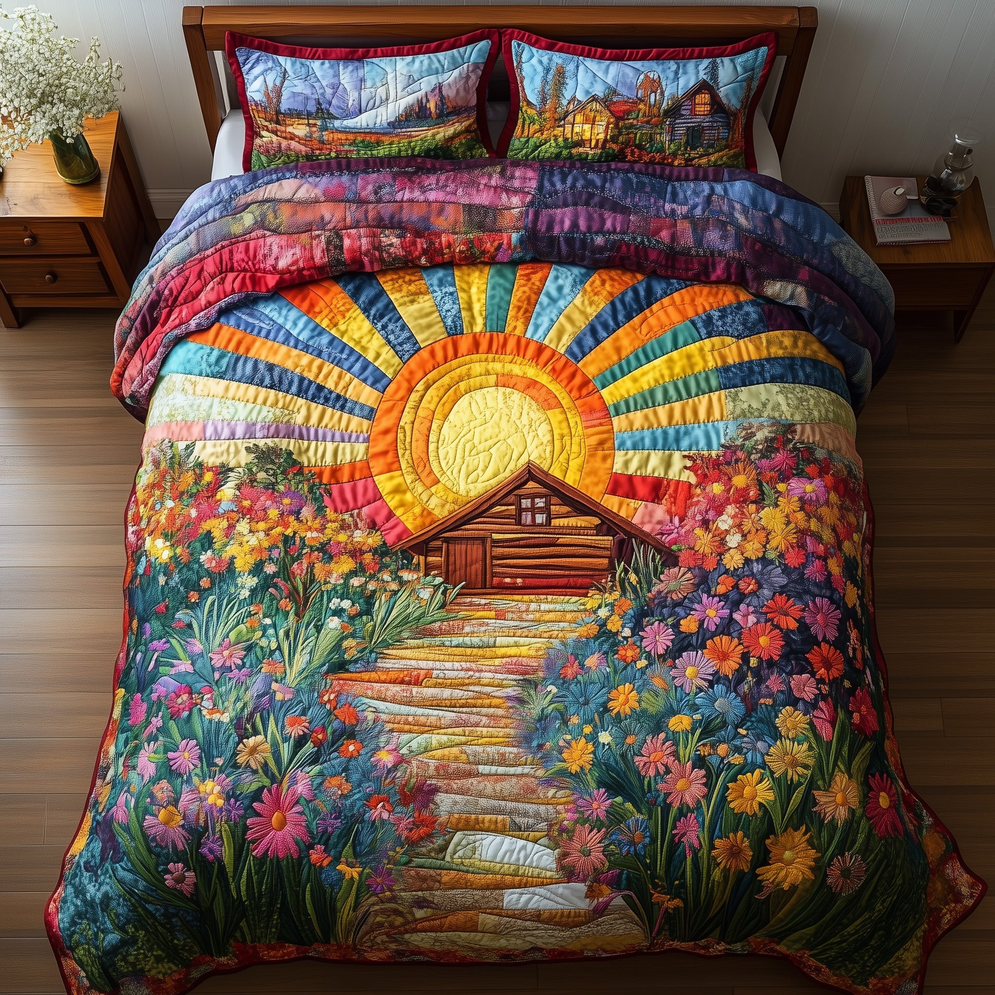 Sunshine Cabin Quilted Bedding Set Duvet Cover Bedspread Presents For Artistic Nature Lovers
