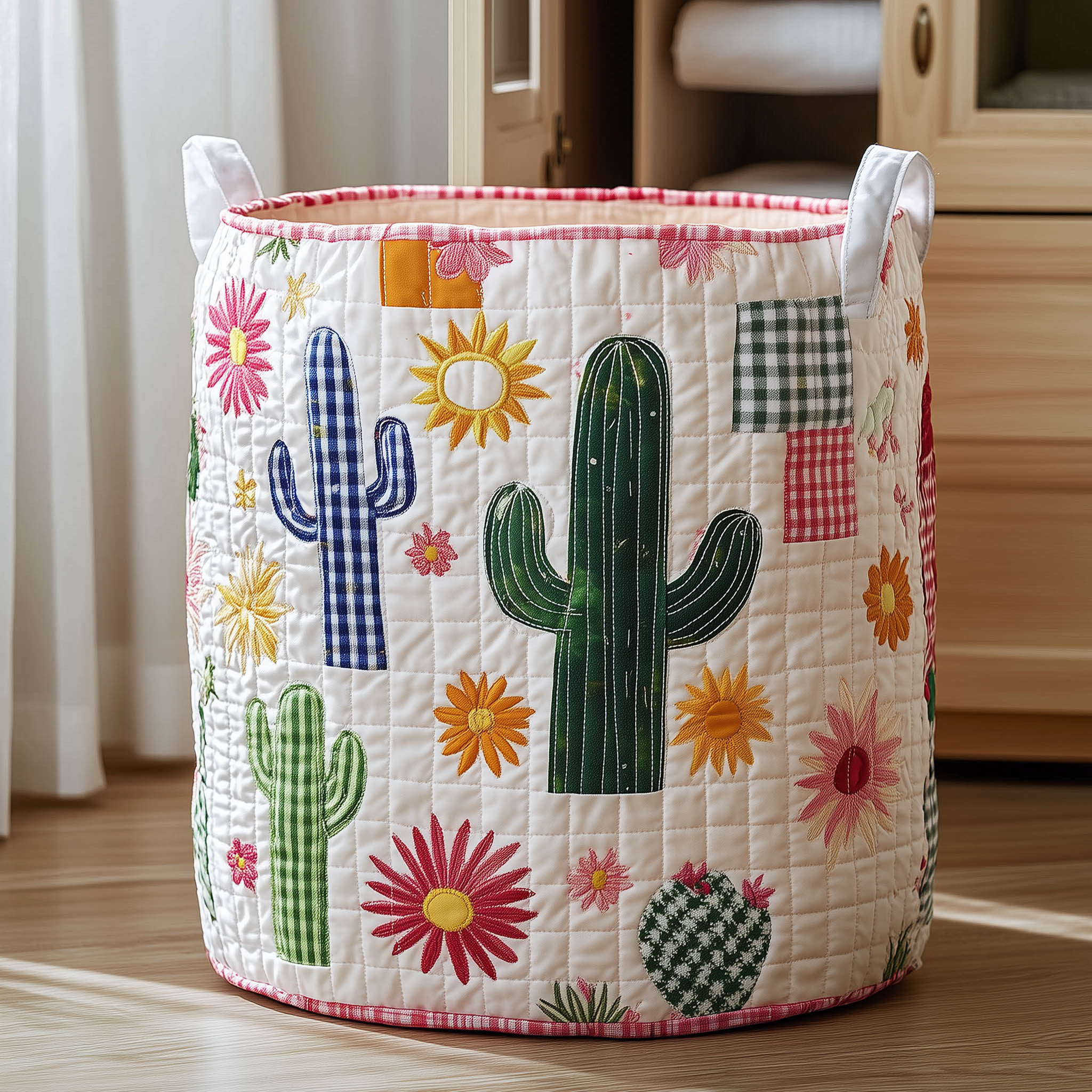 Sunshine Cacti Quilted Laundry Basket Lovely Home Decor Cactus Lover Presents