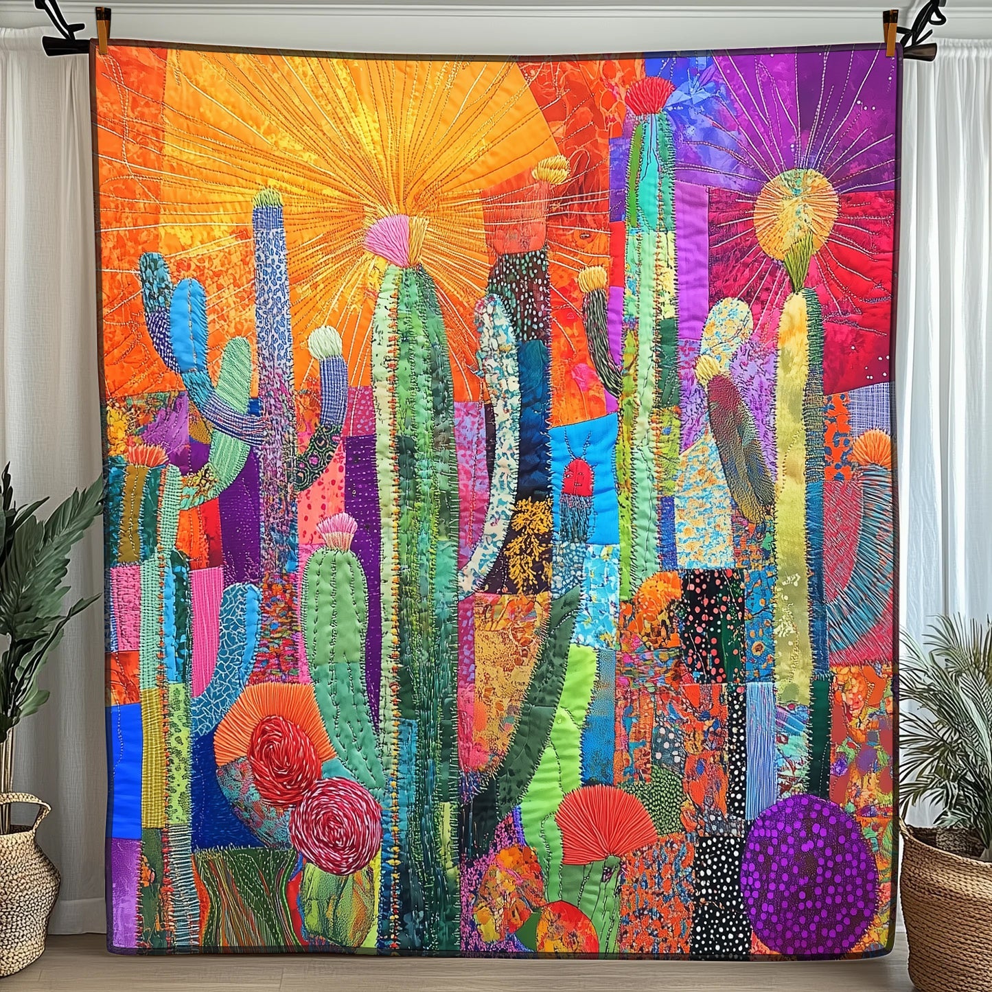 Sunshine Cactus Quilted Blanket Merchandise Throw BlanketChristmas Cactus Gift Plant