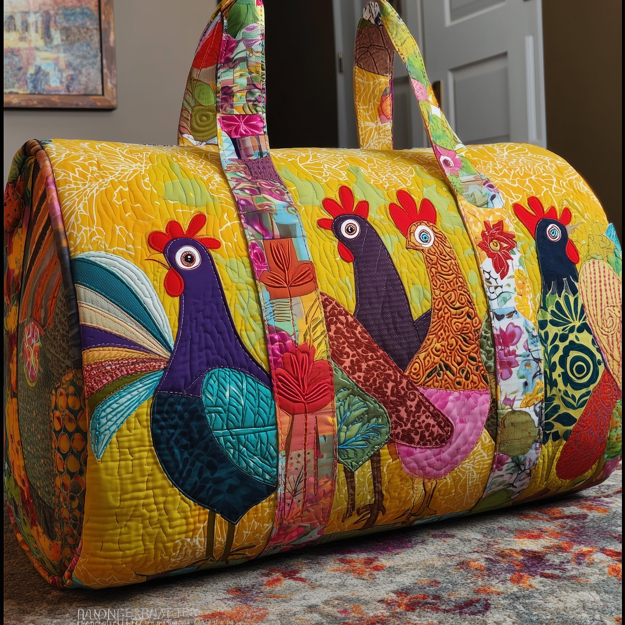 Sunshine Chicken Quilted Duffle Bag Independence Day Gift Idea